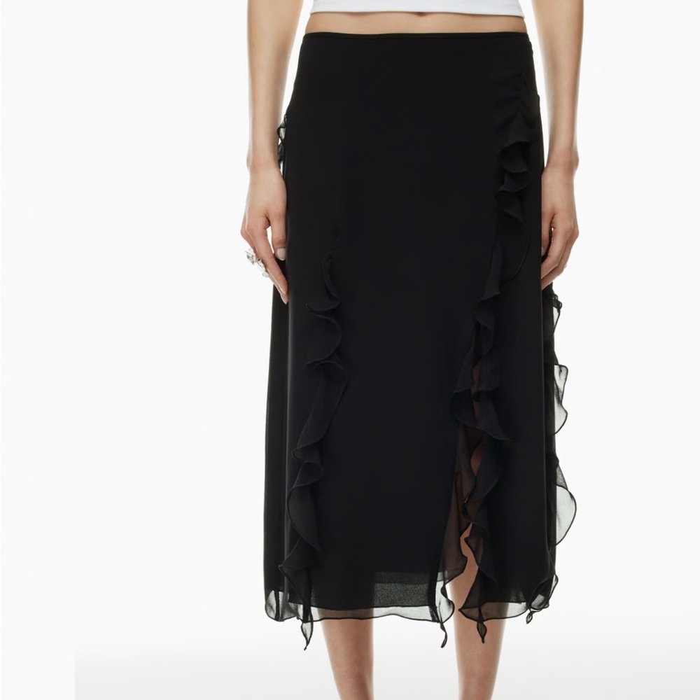 Aritzia x Wilfred “Raval” Black Ruffle-Trim Asymmetric Midi Skirt - Picture 2 of 8